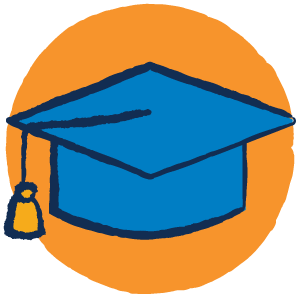 A blue graduation cap with a yellow tassel hanging down the left side.